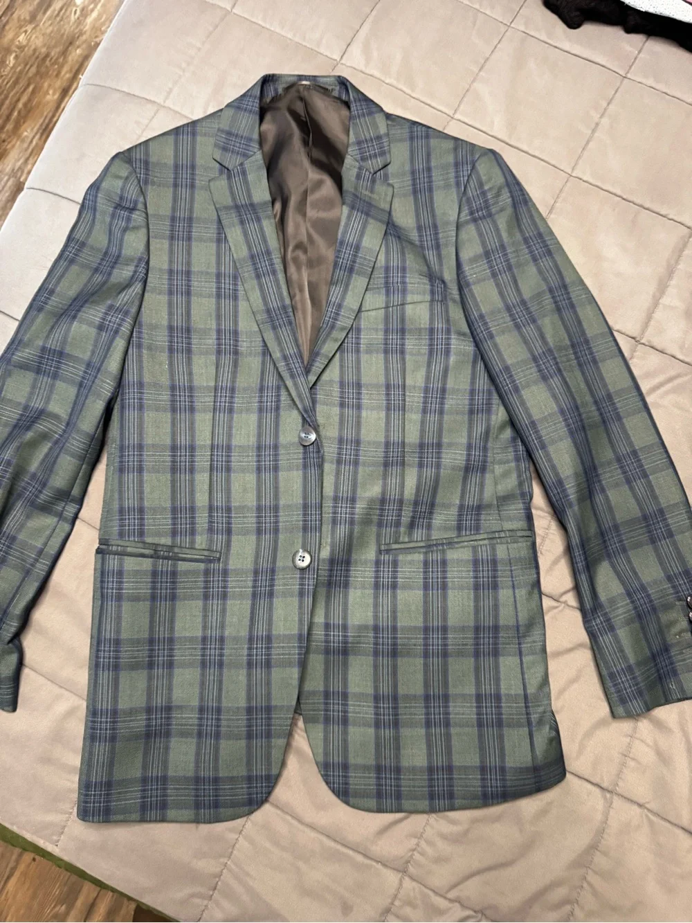 Men's Green Plaid Two-Button Blazer